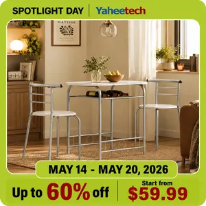Yaheetech 3 Piece Dining Table Set Kitchen Table & Chair Sets for 2 with Steel Legs and Storage Rack for Kitchen Apartment Small Space