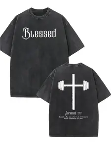 Men's 230g Pure Cotton Oversized T-Shirt - Retro Distressed Washed Look with Front & Back Prints, Loose Fit Casual Summer Streetwear for Beach Parties, Vacations, Casual Attire (Short Sleeve Round Neck)