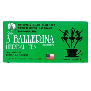 3 Ballerina Extra Strength Herbal Tea 18-Count Bags Naturally Decaffeinated Green Leaf for Women & Men US Processed herbaldetox