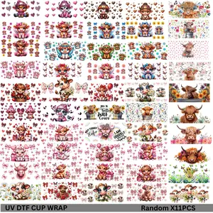 Random 16oz Glass Cup UV DTF Decal, 3D Denim Girl Pattern, Floral Butterfly Country Bow, DIY Farm Party Decor, Mini Cup Sticker, Crafts Cup Stickers, Aesthetic Stickers