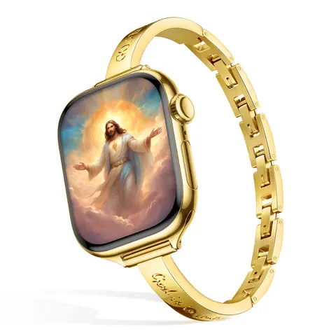 MISSAIR GOD IS IN CONTROL 316L Stainless Steel Slim Bracelet Band for Women, Engraved Faith Reminder Strap Compatible with Apple Watch Series 1–12, SE & Ultra, 38mm–49mm
