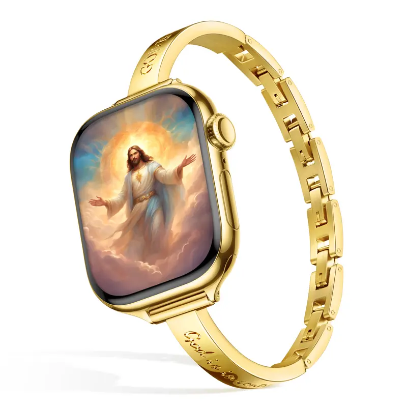 MISSAIR GOD IS IN CONTROL 316L Stainless Steel Slim Bracelet Band for Women, Engraved Faith Reminder Strap Compatible with Apple Watch Series 1–12, SE & Ultra, 38mm–49mm