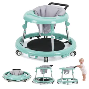 Adjustable Foldable Baby Walker Combo （floorwalker）  in Teal with Grey Cushion for Safe Walking Practice summer