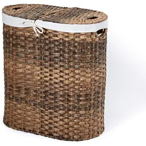 Handwoven Laundry Bin Basket with Handles, for Clothes, Linens, Sheets, Mocha Brown, Oval Hamper
