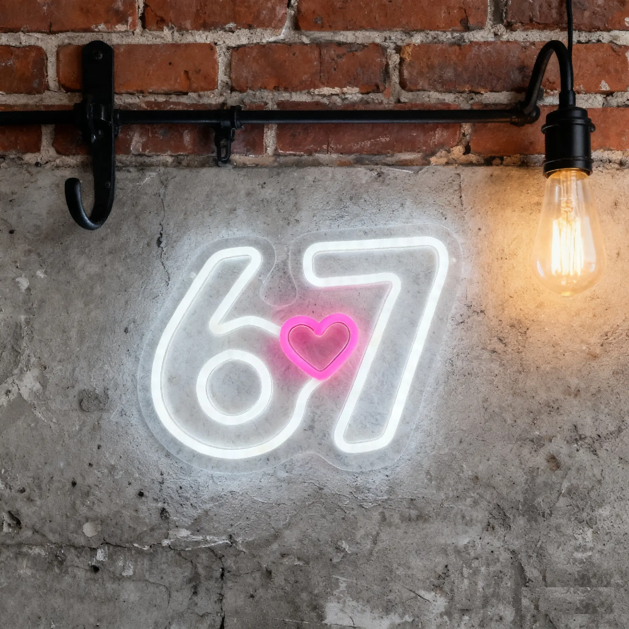 Digital Neon Light Number 67, Bedroom Student Study Room Decor Lamp, USB Powered with On-Off Switch, Wall Mounted Nightlight