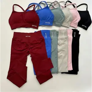 Dfyne 2 Pieces Seamless Yoga Set Impact Legging Sets For Women Scrunch Butt Legging Set with Backles Sports Bra Workout Gym Suit