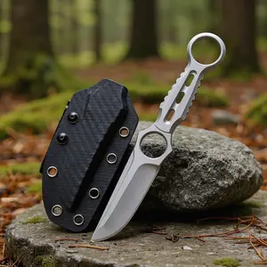 Dual Ring Handle Fixed Blade Knife with Kydex Sheath, EDC Outdoor Survival Tool for Camping Hiking