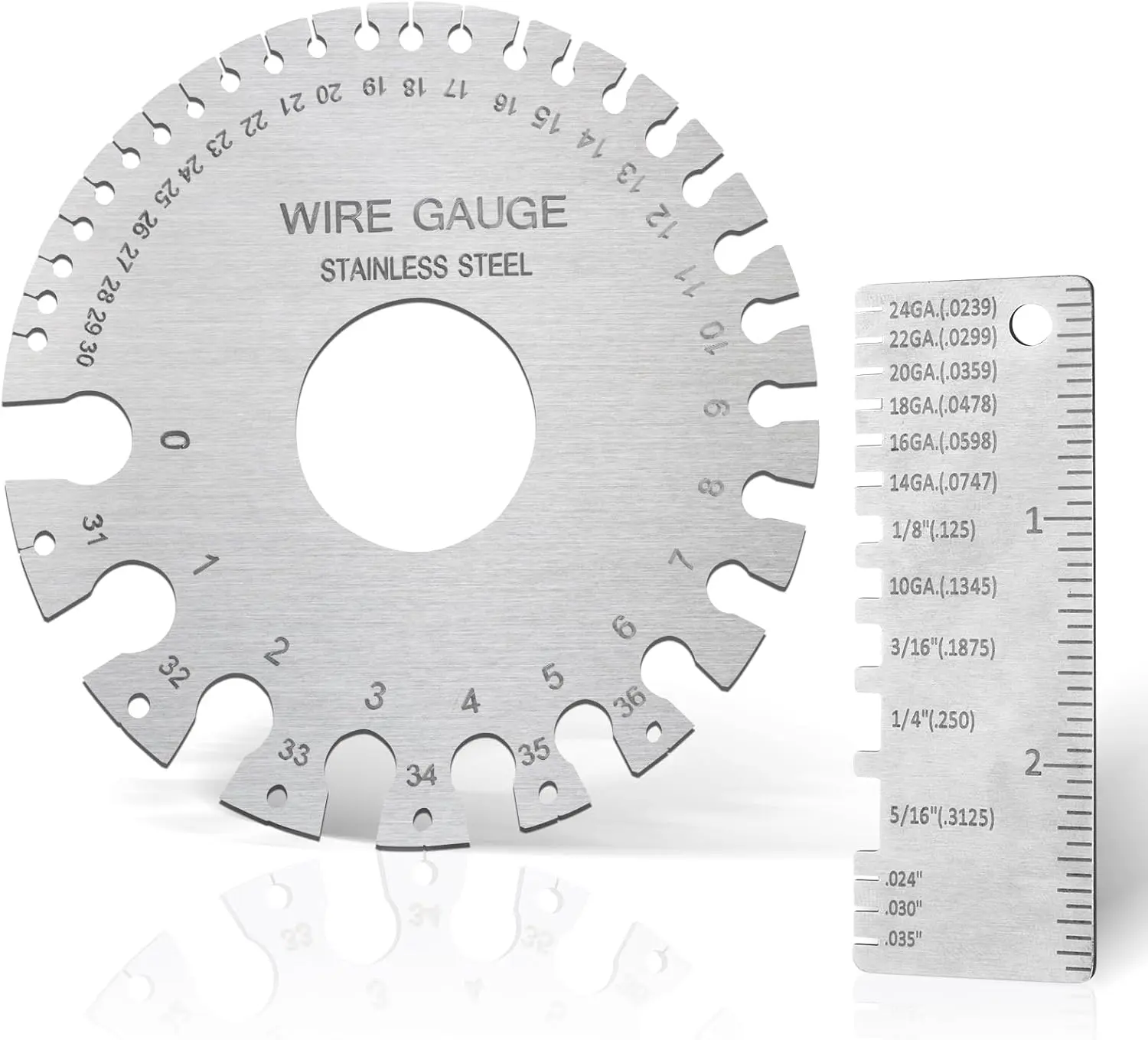GJANSH 2Pcs Metal Gauge Thickness Tool, Wire Gauges Size for Welding, Highly Accurate Wire Gauge Measuring, Standard Dual-Sided Round Wire Sheet Gage and Thickness Gauge for Wire Welding