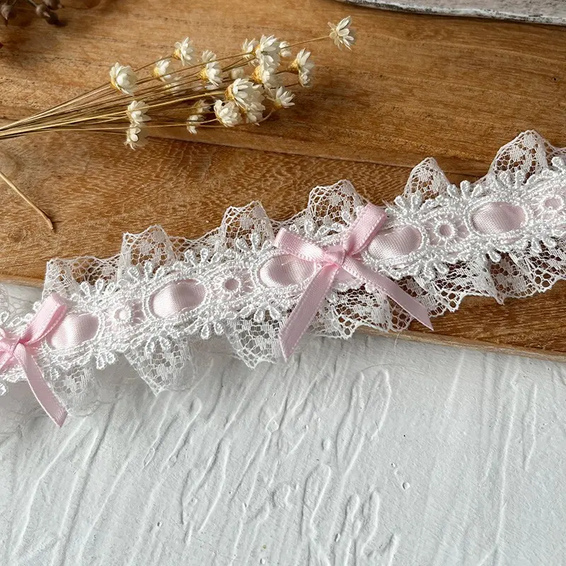 1 Yard French Lolita Bow Lace Trim Lace Detail DIY Skirt Hat Bag Decoration Floral Edge Fabric Accessory for Sewing Crafts Lace Style