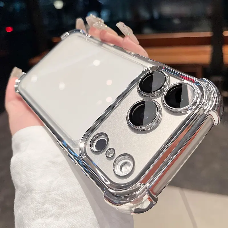 Four-corner airbag electroplated two-in-one hard phone case suitable for iPhone series, border electroplating hard texture in the middle, mobile phone case with counter-fall Safety Cushion, suitable for iphone 11 12 13 14 15 16pro max 17promax