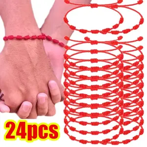 FASHION4U - Red String Bracelets for Lucky 7 Knots Adjustable Handmade DIY Rope Bangles for Couple Frirends Amulet Jewelry Accessories