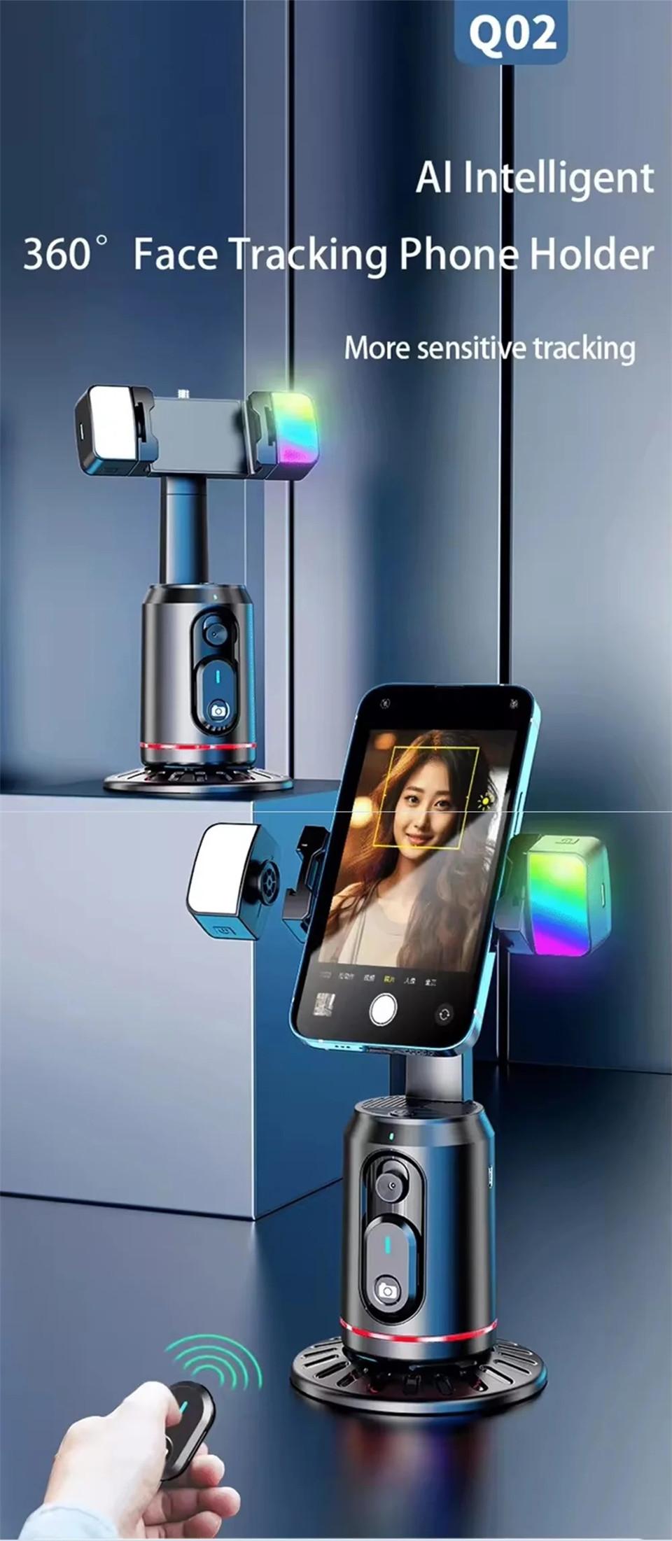 360° Rotation Gimbal Stabilizer Tripod Selfie Stick Desktop Face Tracking with Bluetooth Remote Shutter Light Holder