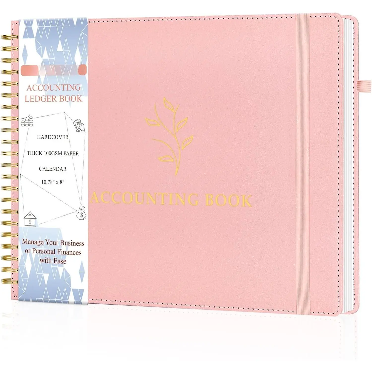 Accounting  Book for Personal & Small Business Bookkeeping, Horizontal Income and Expense  Notebook with Calendar, Hardcover Columnar Log Journal 10.78'' x 8'', Dusty