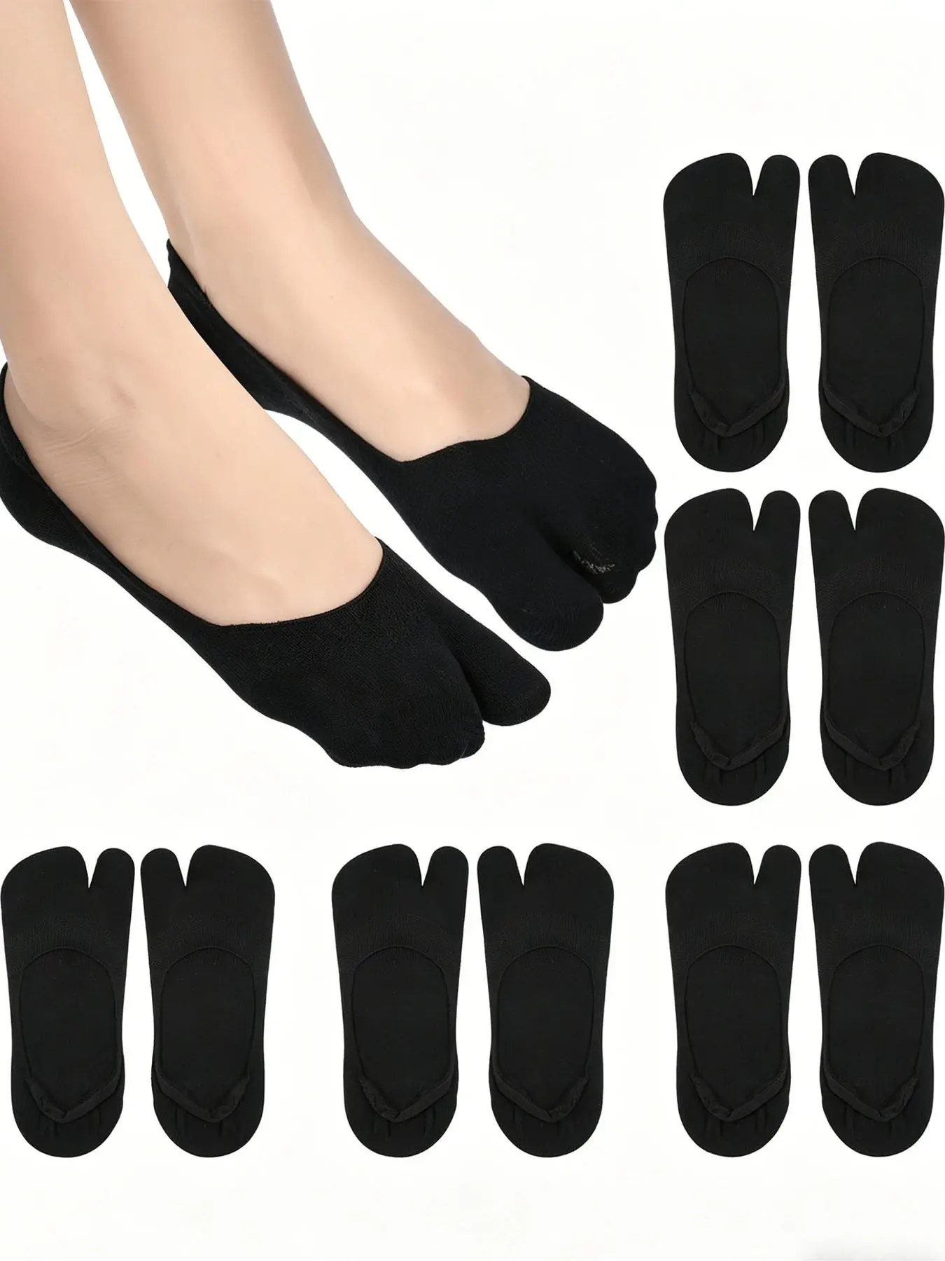 5 Pairs Tabi Invisible Socks, Invisible Low-Cut Liner Split Toe Casual Socks for Women Men, Breathable Non-slip Fit Tabi Socks for Flats, Loafers, Sneakers