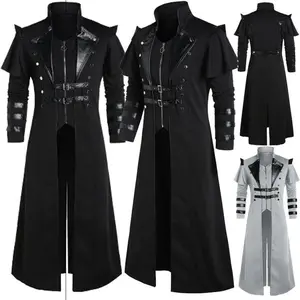 Medieval Renaissance punk jacket, stage play performance props, photography suit, retro long slit jacket Menswear Clothes