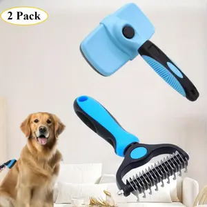 2 Pack Dog Rake and Dog Hair Brush Deshedding Grooming Tool Cleaning Smooth Brush Beauty & Personal Care