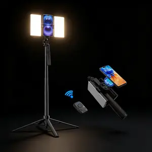 Magnetic Selfie Stick Tripod with 2 Fill Lights, 67" Extendable Tripod Stand with Wireless Remote & Magnetic Phone Holder, Professional Dual LED Light for Live Stream, YouTube, TikTok, Makeup, Video, Barber, Photography