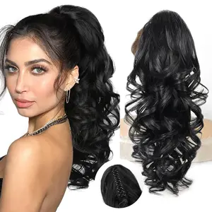 SummerVibes AISI HAIR 18 inch Wavy Drawstring Ponytail Hair Extension for Women, Natural Synthetic Fake Pony Tails Clip in Hairpiece for Daily Wear Wave Wig