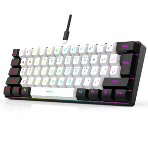 60% Wired Gaming Keyboard, 61 Keys RGB Backlit Ultra-Compact Small Gaming Keyboard, for PC/Mac Gamer, Typist, Travel, Easy to Carry on Business Trip(Black-White)