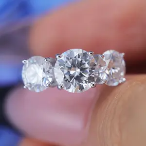 ShineofDiamond Classic Three Stone Round Cut Moissanite Ring luxury engagement ring Sterling Silver Stackable Moissanite Ring