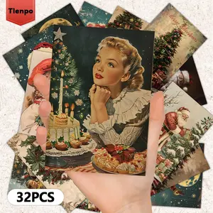 Christmas Themed Postcard, 32pcs/set Vintage Style Message Card, Christmas Holiday Gift for Friend Family