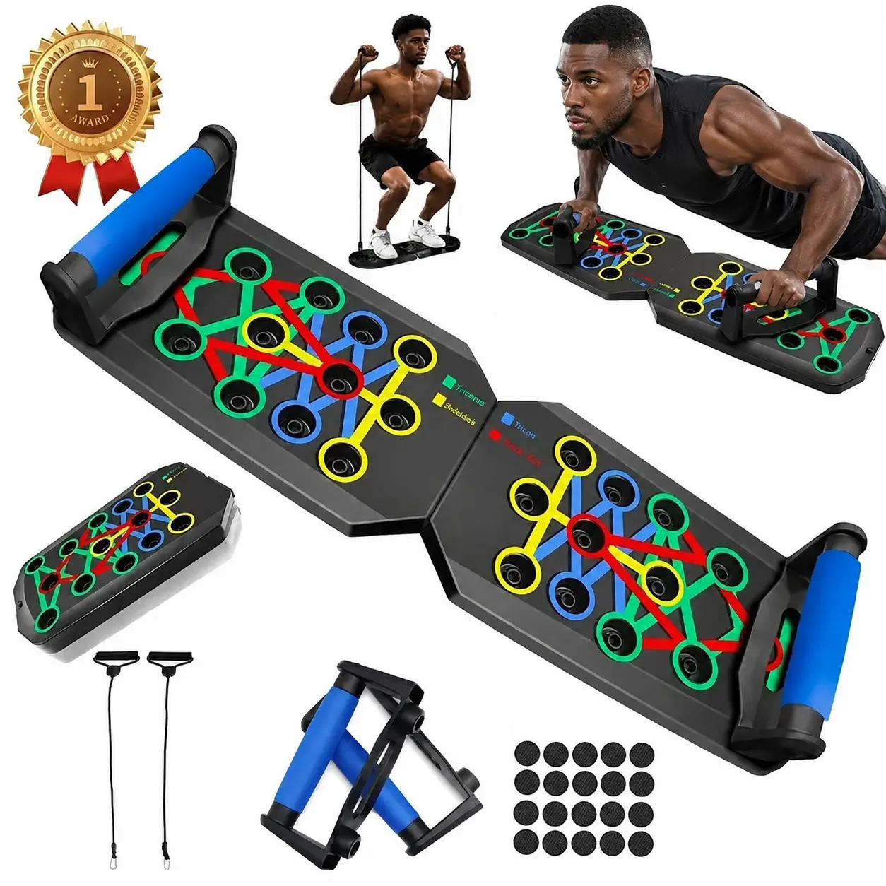 5-in-1 Push Up Board Fitness Kit, Portable Home Gym Equipment - Workout & Upperbody Workout Gear with Resistance Bands, Detachable Handles for Chest, Shoulder, Back, Triceps Training, Fitness Gift for Men