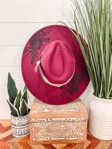 Floral Burned Hat, Floral Engraved Cowboy Hat, Sunflower Hat, Sunflower Burned Fedora, Engraved Fedora, Engraved Felt Hat, Boho Hat