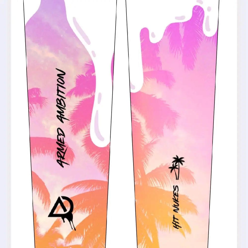 Cali Drip Pink Arm Sleeve by ARMED AMBITION with Palm Tree Design and Text Elements