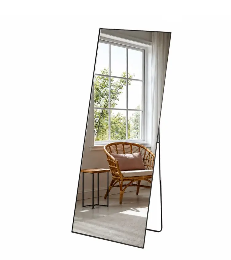 Wall Full Length Mirror Black/21x56", Standing Mirror Full Body with Aluminium Frame, Cloakroom Modern Simple Home Decor, Can Be Hanging, Leaning or Wall