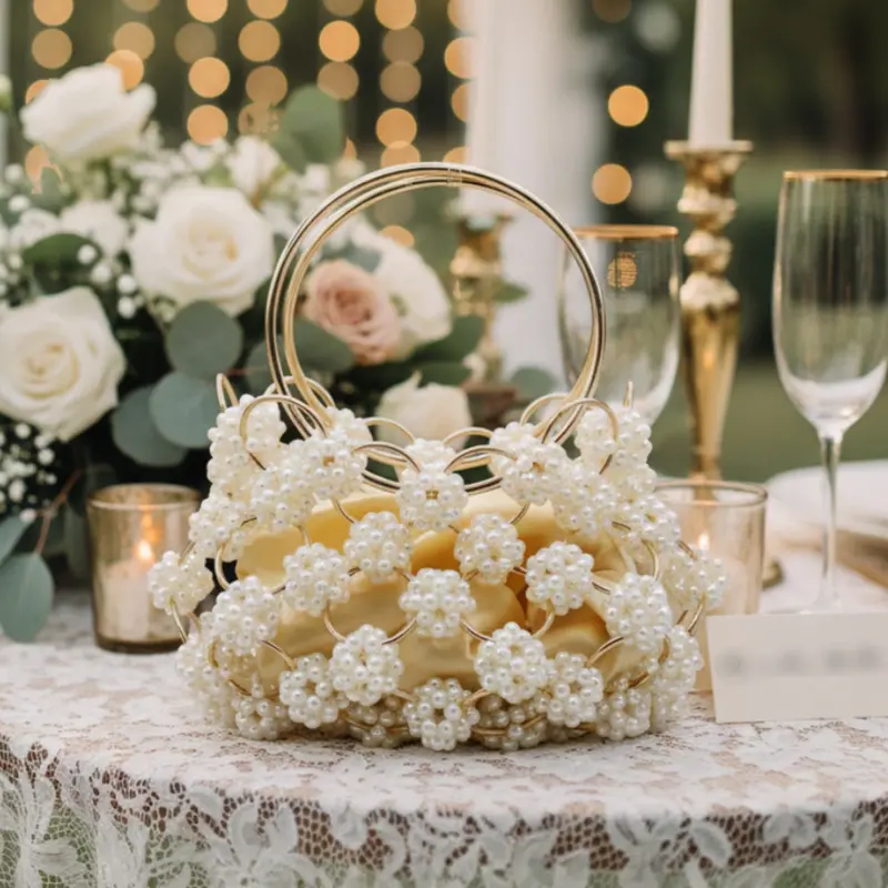 PSBIYUS Pearl Evening Handbag Bride Purse Elegant Flower Beaded Clutch Bag for Wedding Party Prom Banquet