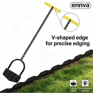 ennvaofficial serrated lawn trimmer, Multi-Functional Garden Flat Shovel.half-moon-shaped lawn trimmer with T-handle, long-handled step-by-step trimmer suitable for walkways and lawns, 38inch