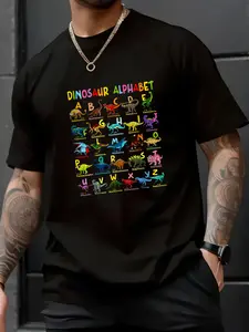 100% Cotton Unisex Types Of Dinosaurs Alphabet A-Z ABC Dino Identification T-Shirt , Men's Women's Short Sleeve Tops Crewneck Tshirt