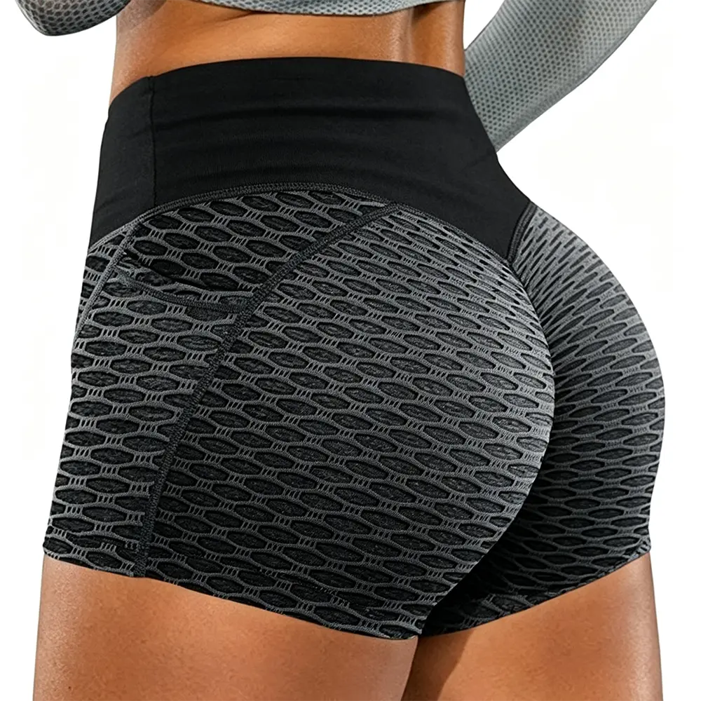 Sporty Sports Shorts - Honeycomb High-Waist Scrunch Butt-Lifting Gym Workout Shorts