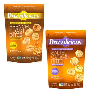 Drizzilicious Mini Rice Cakes Duo Pack - Salted Caramel & French Toast - Vegan Gluten-Free Allergen-Free Snacks - 4 oz Bags - 90 Calories per 21 Pieces
