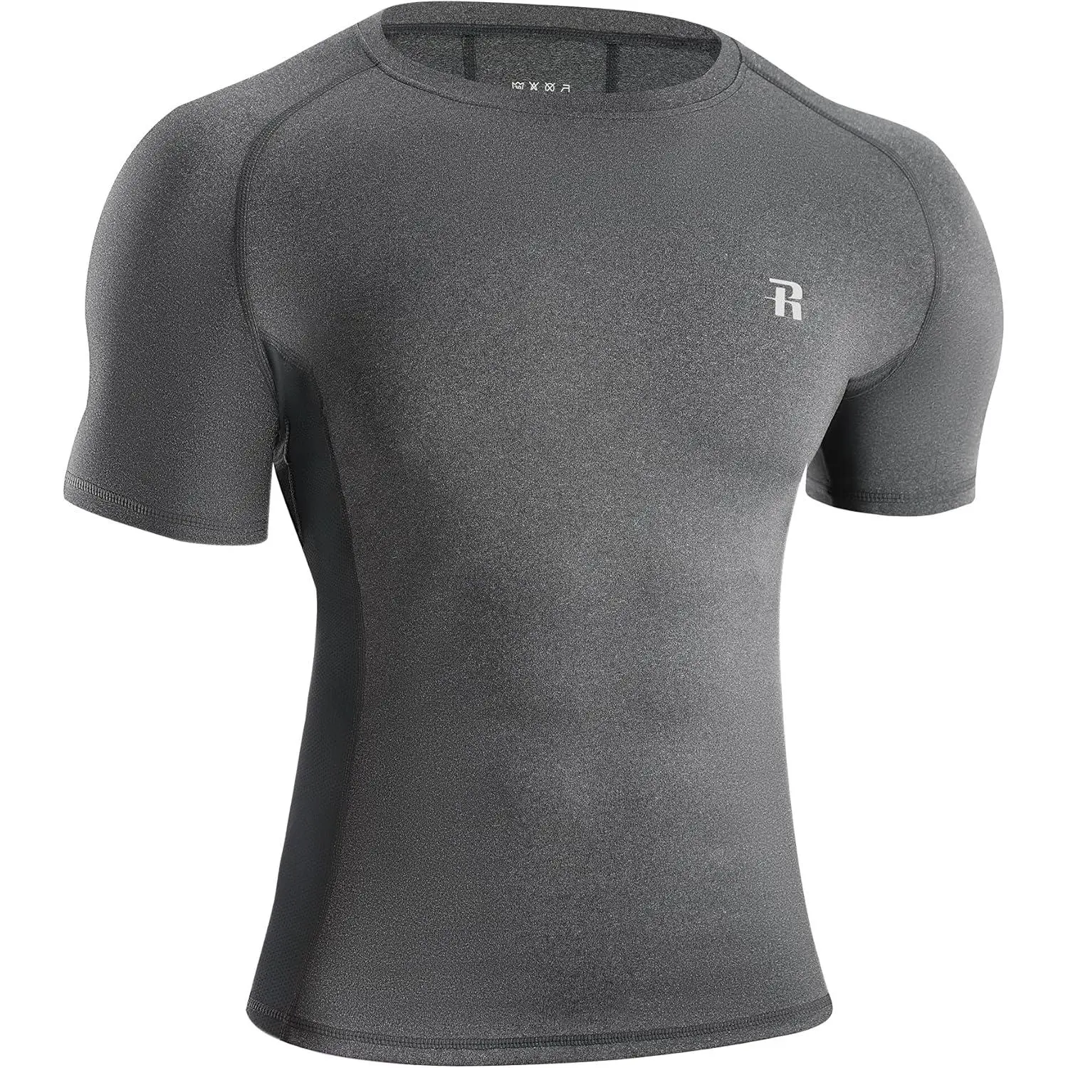 Men's Compression Rash Guard Shirt - Short Sleeve Lightweight Athletic Base Layer with Elastic Mesh Underarms, Flatlock Seams, Snug Stretch, Quick Dry Polyester Mix for Hiking, Workout