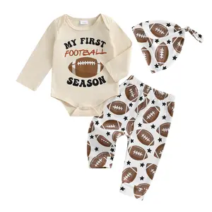 Baby Boy Football Game Day Outfit Long Sleeve Romper Shirt Tops Jogger Pants Hat Newborn Coming Home Outfit