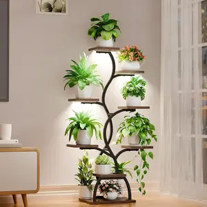POZILAN Plant Stand Indoor with Grow Lights,Metal Plant Flower Display Shelves, Tree-Shaped Plant Rack for Home, Multipurpose Rack,Display Stand for vendor,Plant Stand for Living Room,Balcony,62''Plant shelf With Grow Lights space-saving storage solution