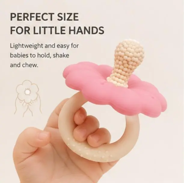 Anti-Choke Flower Ring Baby Teething Toys 3-6 6-12 Months, Easy-Grip Anti-Drop Silicone Teether for Infants, Instant Teething Gum Relief Chew Toy, Non-Toxic Dishwasher Safe Baby Products