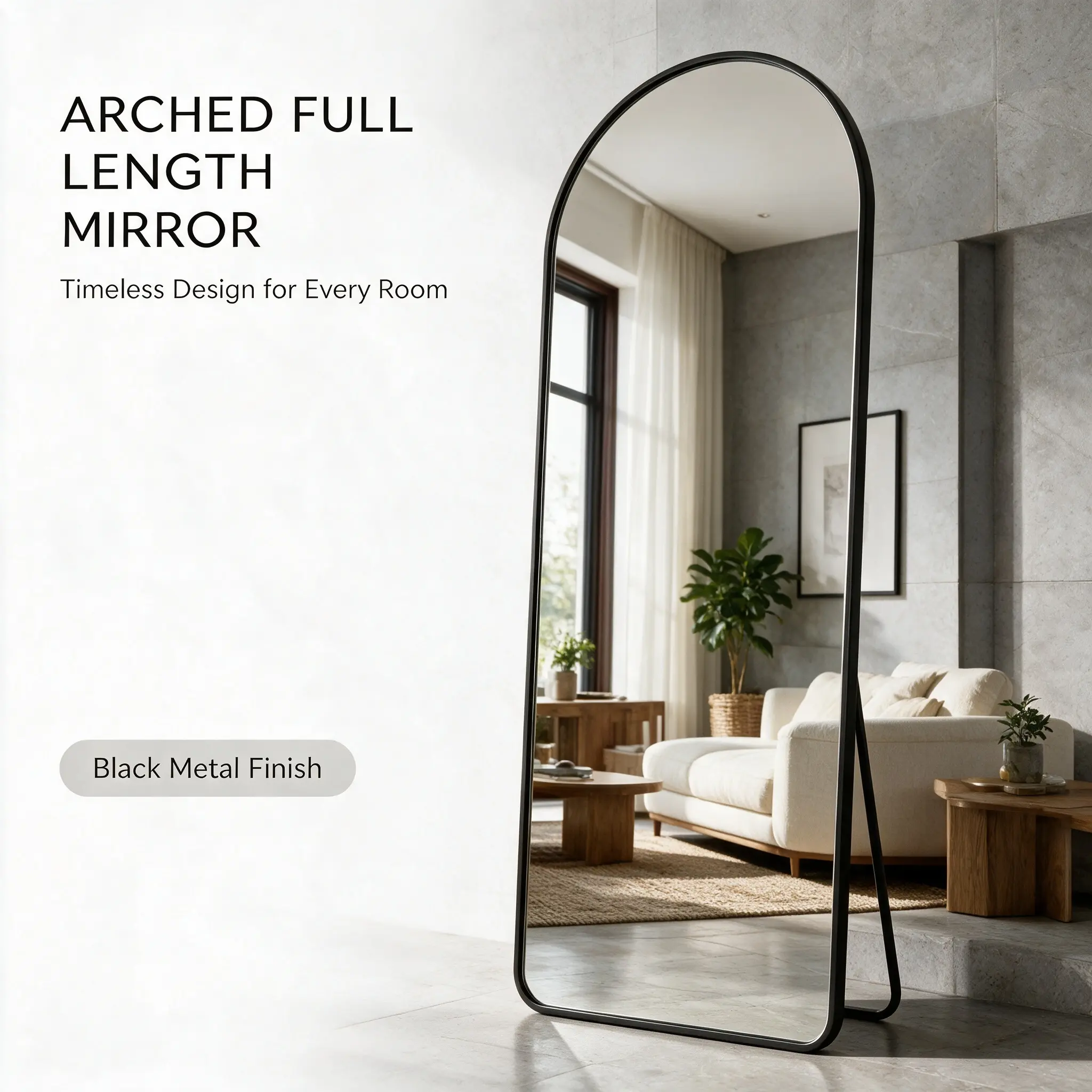 Arched Full‑Length Floor Mirror | Modern Standing Mirror for Home Decor