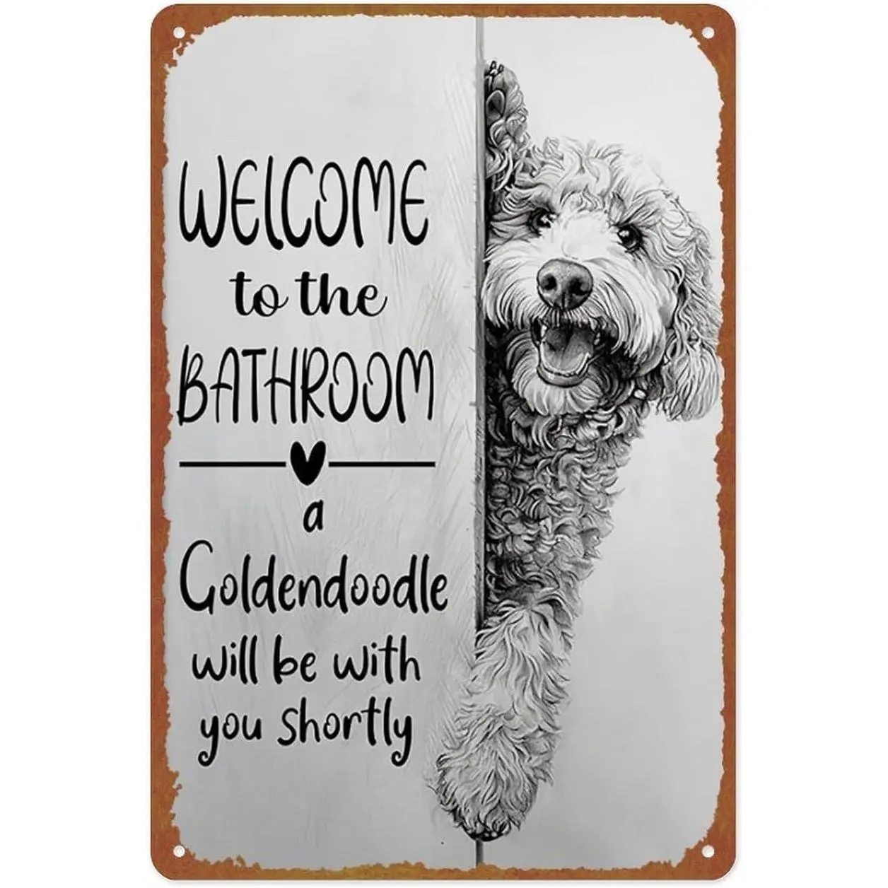 Vintage Metal Hanging Plaque - 8x12in Aluminum Goldendoodle Theme Funny Welcome Sign, Easy Install Pre-Drilled Holes, Vintage Plaque Decor for Indoors Office, Dog Lovers Gift Home Decor Wall Art