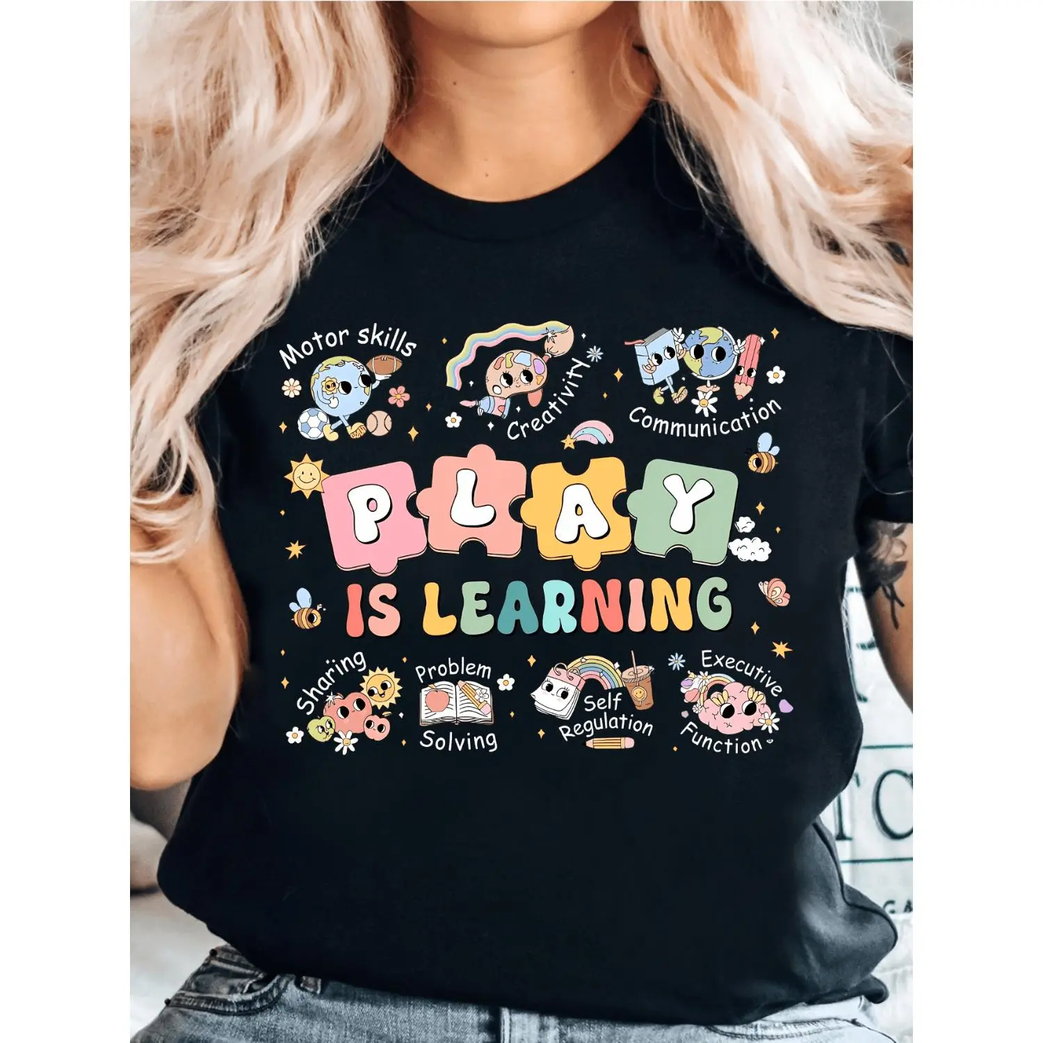 Play Is Learning Teacher Print T-Shirt for Back to School New Teacher Appreciation
