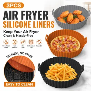 3 Pack 8” Silicone Air Fryer Liners – Reusable Food Grade Pot, Non-Stick & Heat Resistant, Easy to Clean, Instead of Disposable Paper Liners – For Baking, Roasting tiktokshopspringglowup