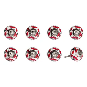 212 MAIN 1.5 in White-Red Ceramic-Metal Drawer Pull Knobs - Set of 8, Traditional Home Decor for Large Appliance Parts & Accessories
