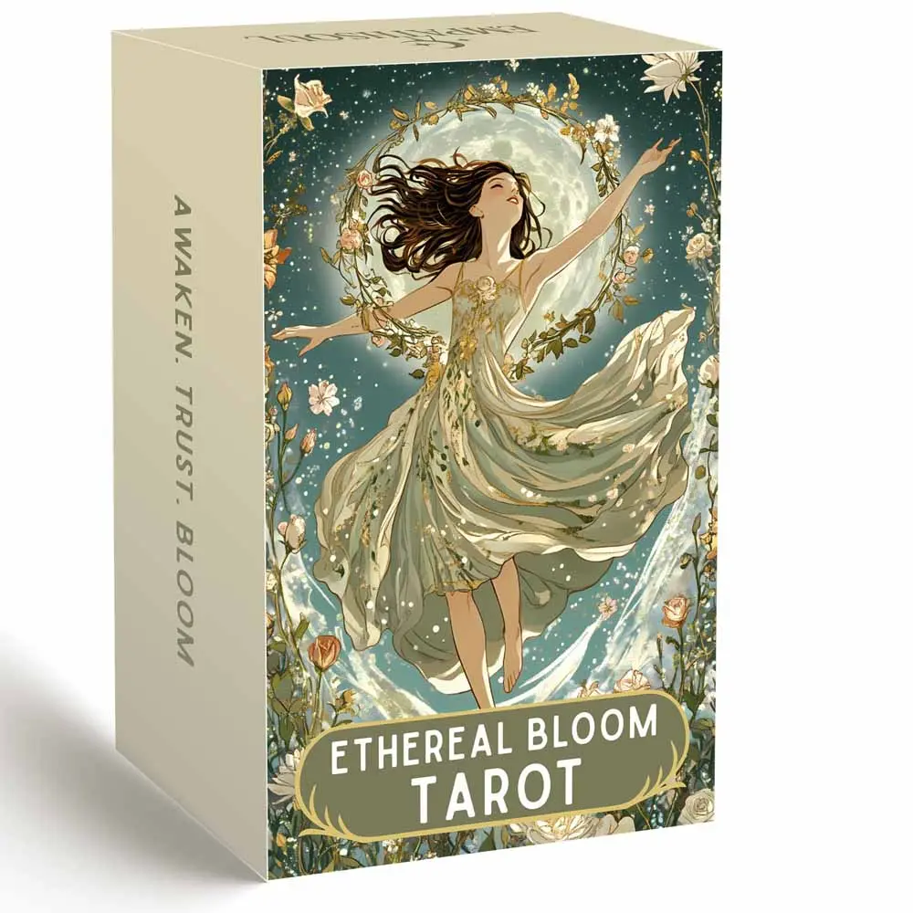 Ethereal Bloom Tarot Cards Deck, Tarot Card Set, Classic Tarot Cards, 78 Pieces, 13x8 Cm, Traditional Design, Trust Flower Theme, Includes Paper Guide, Perfect for Divination Games