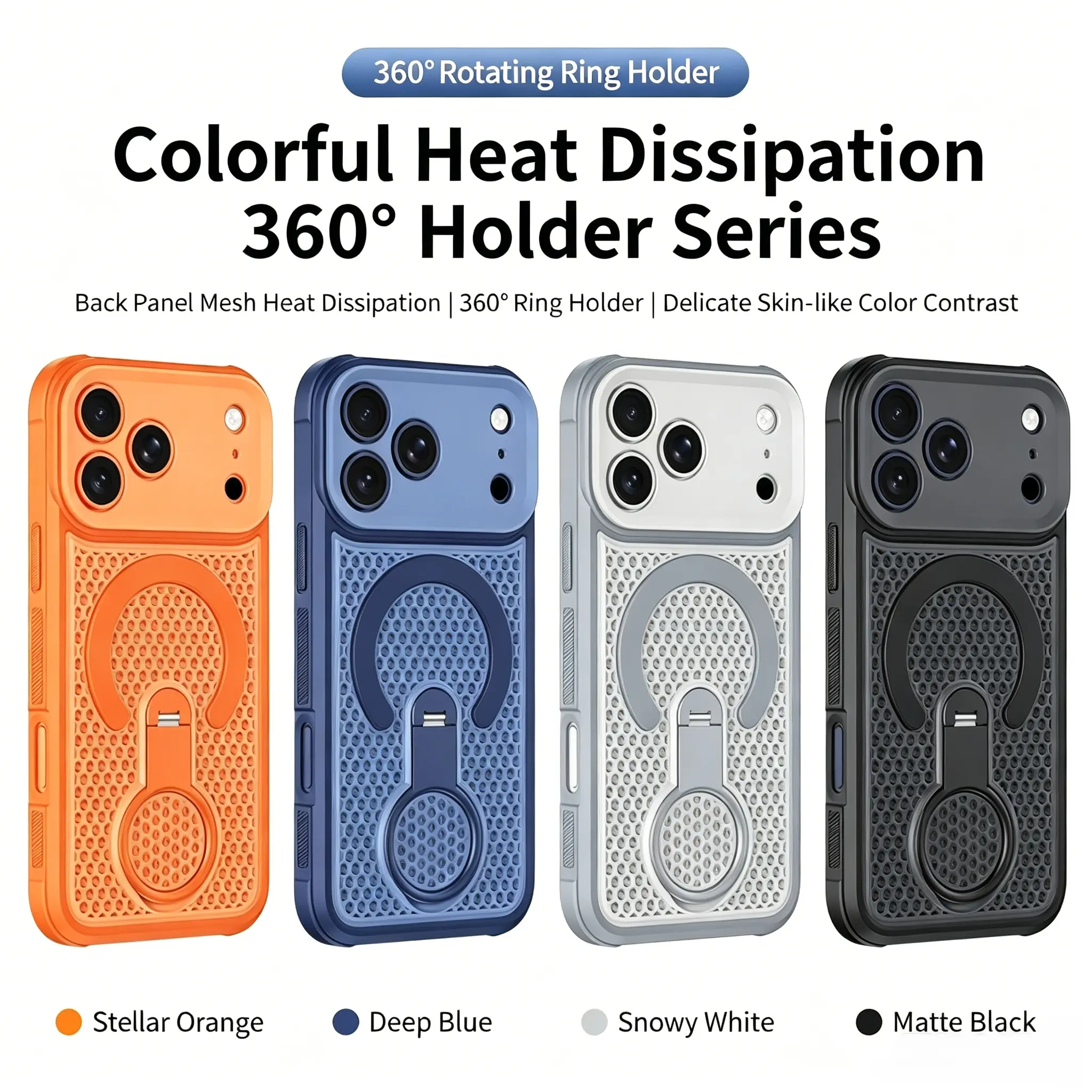 Magnetic Honeycomb TPU Smartphone Case with 360° Rotatable Stand, Ultra-Thin Breathable Shockproof Cover for iPhone 12-17 Pro Max, Matte Black, Pro/Max Support, Heat Dissipation for Gaming Users - Cellphone Protection Accessory