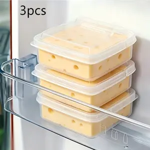 3pcs Butter Cheese Storage Box, Transparent Organizer, Reusable Stackable Kitchen Container, Ideal for Cheese, Fruits, Vegetables, Refrigerator Storage