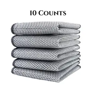 10 Counts Dishwashing Dishcloth, Multipurpose Non-Scratch Wire Dishcloths for Kitchen Cleaning, Wet and Dry Use，Reusable Wire Cleaning Cloths for Kitchen, Sinks, Pots & More