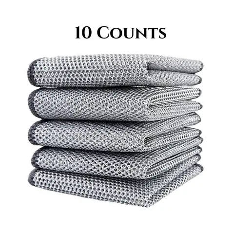 10 Counts Dishwashing Dishcloth, Multipurpose Non-Scratch Wire Dishcloths for Kitchen Cleaning, Wet and Dry Use，Reusable Wire Cleaning Cloths for Kitchen, Sinks, Pots & More，Practical for Dishes Cleaning，Easy to Clean