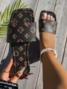 Women's Summer 2026 New Fashion Casual Shoes, Soft Comfortable Anti-Slip Wear-Resistant, Round Toe PU Leather Slides Leopard Print Sandals for Daily Outdoors