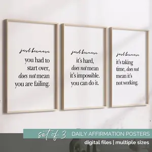 Daily Affirmation Wall Art Set of 3 Therapy Office Decor Mental Health Quote Prints Growth Mindset Poster Bundle Therapist Office Wall Print